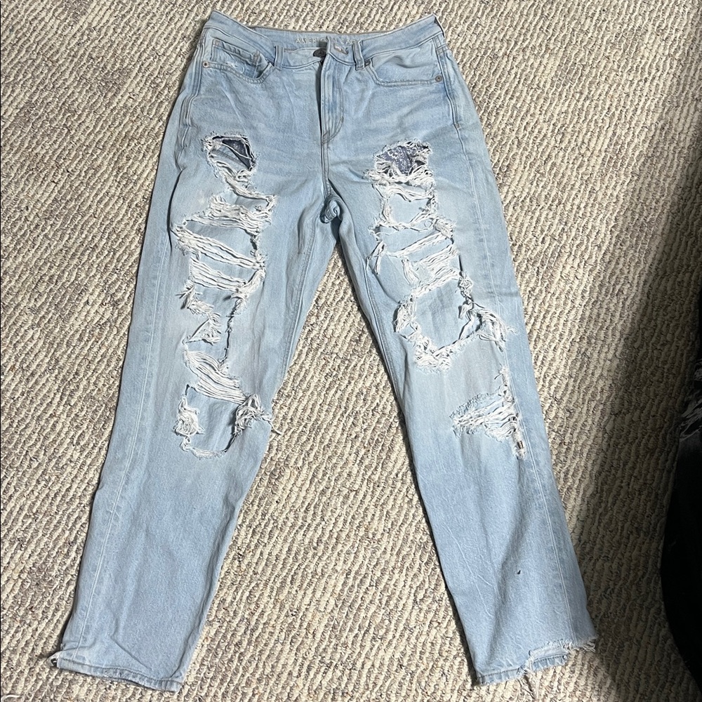 American Eagle Outfitters Light Blue Ripped Straight Leg Jeans